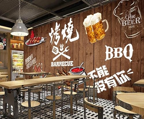 tyujlkjddlf Tapete Wandbild 3D Benutzerdefinierte Handbemalte Holzbrettspieße, Barbecue-Restaurant-Hintergrundwand-350Cmx245Cm