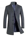 Vogstyle Herren Winter Slim Fit Wollmantel Business Überzieher Schlank Lange Windbreaker Jacken Dick Grau M