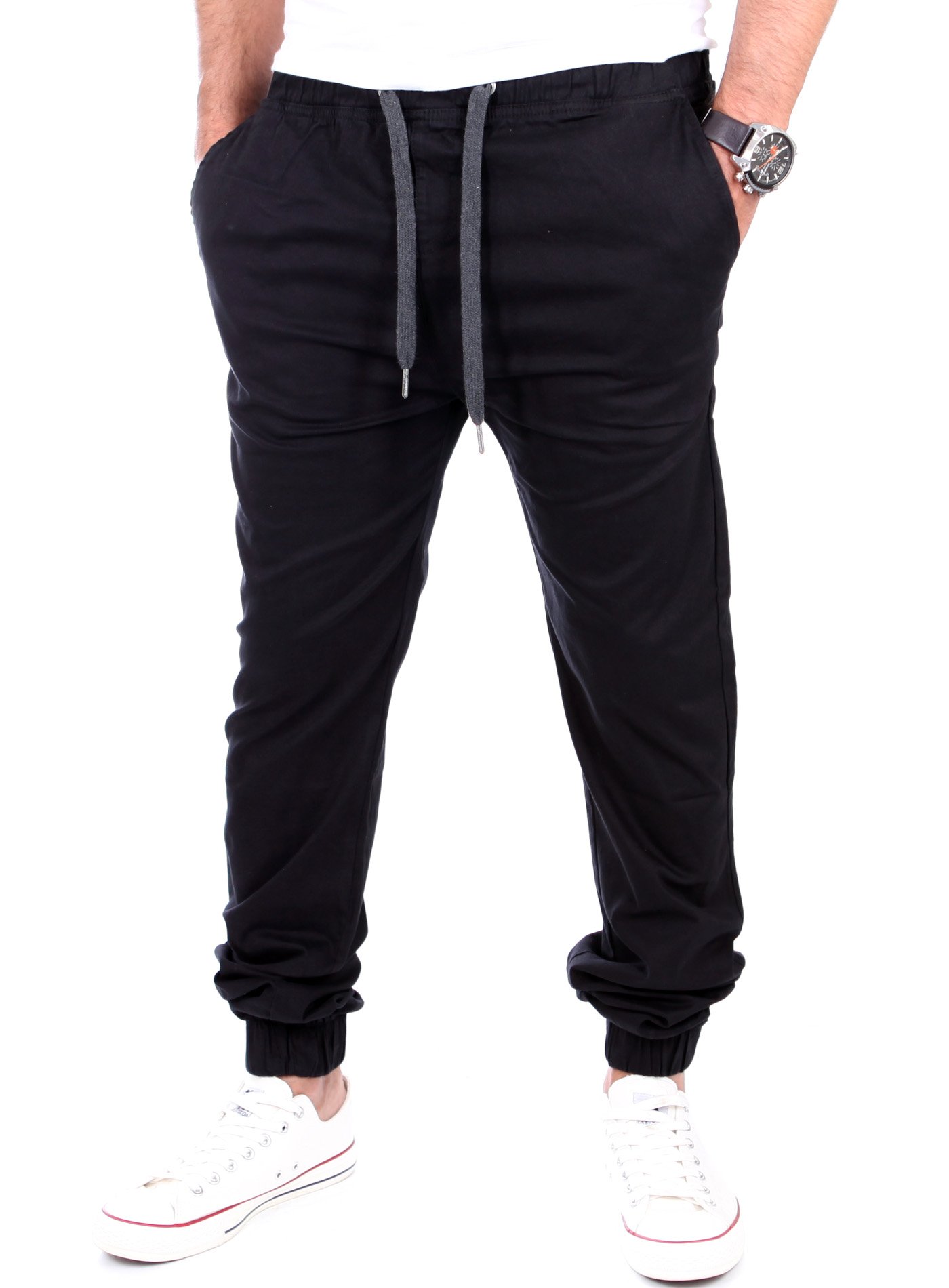 Reslad Jogg-Chino Herren-Hose Männer Harem Hosen Jogger Chinos Jogging-Hose lang Chinohose RS-2055 Schwarz W34