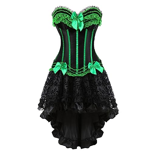 Zweiteilig Damen Mittelalter Rock Set Steampunk Gothic Rock und Korsett 2PCs Vintage Viktorianisch Renaissance Spitzen Tutu Rock Halloween Karneval Kostüm Palast Gotischer Punk Party Outfit