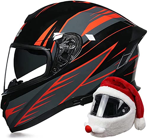 Motorradhelm Integralhelm Mit Doppelvisier Mopedhelm DOT/ECE-Zertifiziert Fullface Helm Rollerhelm Integral-Rennmotorradhelm Moped Street Bike Racing Sturzhelm Unisex (Color : O, Größe : L=59-60cm)