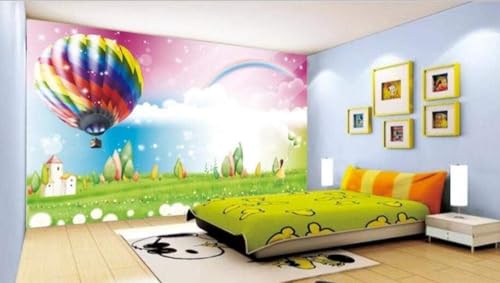 Romantische Wiese Regenbogen Heißluftballon 3D Tapete Poster Restaurant Schlafzimmer Wohnzimmer Sofa TV Dekorative Wand-200cm×140cm