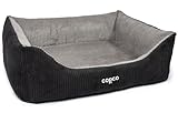 CopcoPet – Hundebett Kyra in Cord Stoff XL 110x90cm Schwarz/Grau – Hundekissen Schaumstoff mit abnehmbarem & waschbarem Bezug – Bequemer Hundekorb mit erhöhten Rändern & Rutschfester Unterseite