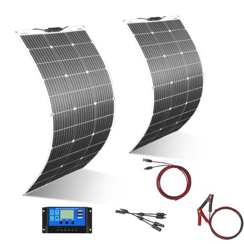 Tragbares Solarpanel für Akku, 200 W, Solarladung für Wohnmobil, Boot, Off-Grid, monokristallin (hohe Effizienz) mit 20 A Controller, USB-Ausgang zum Laden von 12 V Batterien (belüftetes AGM-Gel) Camper Boa