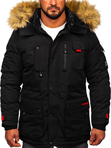 BOLF Herren Parka Jacke Winterjacke Gefüttert mit Kapuze Wintermantel Kapuzenjacke Lang Wärm Winter Herbst Freizeit Outdoor Casual Style 5M791 Schwarz M [4D4]