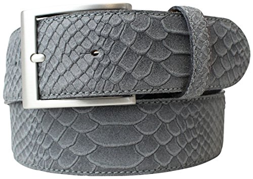 BELTINGER Jeansgürtel mit Pythonprägung 4 cm | Leder-Gürtel für Herren 40mm Schlangen-Optik | Herren-Gürtel mit Schlangen-Muster Python-Muster | Dunkelgrau 115cm