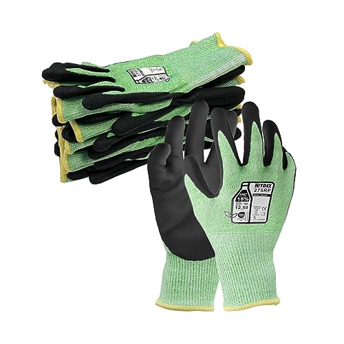 NITREX 275RP 5 Paar Arbeitssicherheitshandschuhe, Sandy Nitril Palm Beschichtet, Schnittfest, Nachhaltig, Touchscreen-Handschuhe, Größe 8, Medium