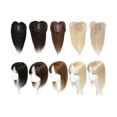 Haartopper für Frauen Glatter Haaraufsatz for Frauen mit Haarausfall, Clip-in-Topper-Haarteil mit Pony, natürliches Remy-Haar, 12 x 13 cm, Spitzenbasis-Haaraufsatz mit Pony Haarteil Topper Toupet Frau