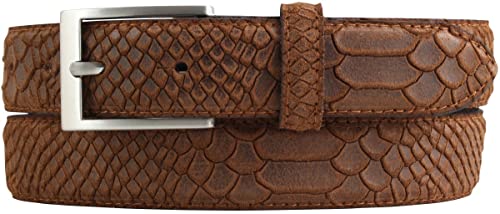 BELTINGER Gürtel mit Pythonprägung 3 cm | Leder-Gürtel für Damen Herren 30mm Schlangen-Optik |Schlangen-Muster Python-Muster | Tabac 115cm