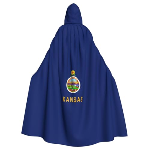 WURTON Kansas State Flag Print Halloween Hooded Cloak Costume for Carnival Theme Party Decora Witch Vampire Costume