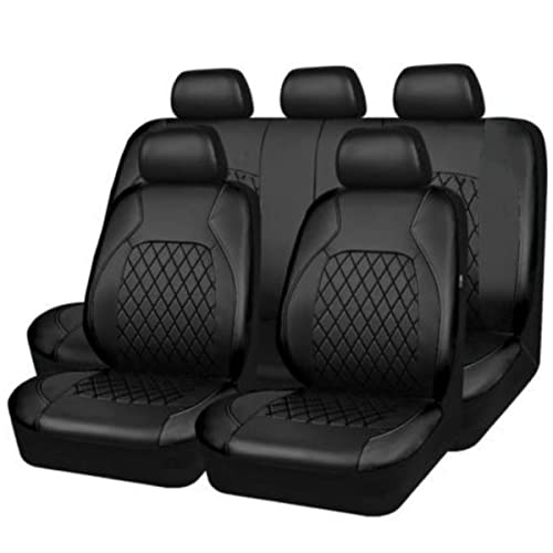 NAIRE 9 PCS Auto Schonbezug Set für Volkswagen VW Golf Sportsvan 2015 2016 2017,Leder Autositzbezüge Sitzschoner für Vordersitze und Rücksitze,A/9pcs Set Black