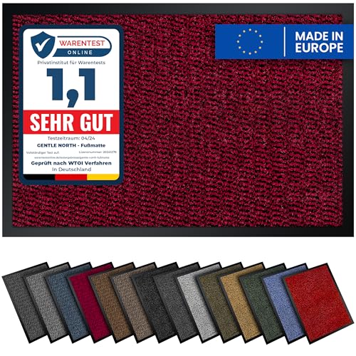 Hochwertige Fußmatte rot schwarz 90x150cm groß für Innen & Außen - Schmutzfangmatte rutschfest, waschbar & wetterfest - Fussmatte für Eingangsbereich & Aussenbereich - Läufer Flur dünn