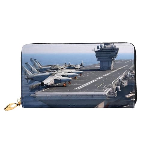 DENMER Beach Sunrise Ledergeldbörse, Kunstleder mit metallischem Reißverschluss, geräumiges und stilvolles Accessoire für moderne Frauen, Flugzeugträger, Einheitsgröße, Modern