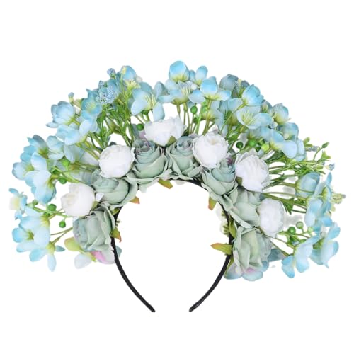 Modell-Show-Stirnband mit realistischem Blumen-Ethno-Stirnband für Braut, Frühlings-Stirnband für Hochzeit, Party, Blumenstirnbänder für Frauen, böhmische Blumen-Haarbänder für Frauen, böhmische