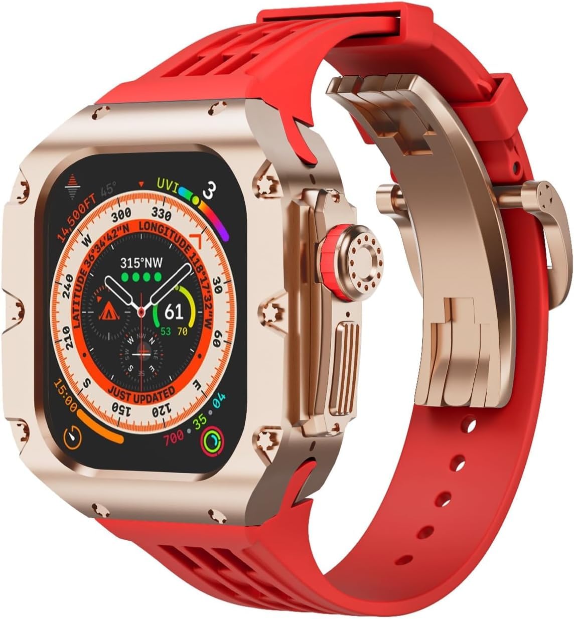 NEYENS 49 mm Titanlegierung, Uhrengehäuse, Gummiband, für Apple Watch Ultra 2 Serie, Ersatzteil, Sportarmbänder, Uhrengehäuse, Metallkrone, Mod-Kit, Zubehör, 49 mm, Achat