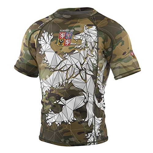 Extreme Hobby Kurzarm Rashguard Czech Lion, Herren-Sport-T-Shirt, Fitness-T-Shirt, Kompressionsshirt, Shortsleeve, Funktionsshirt