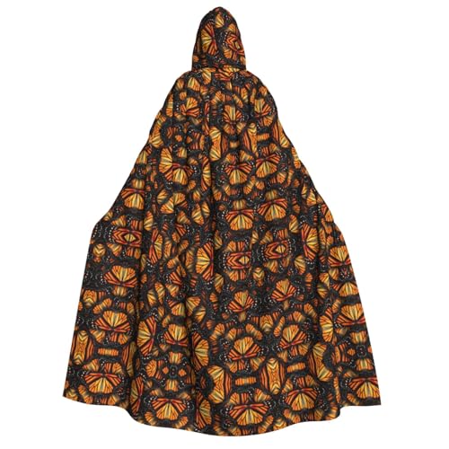 WURTON Heaps of Orange Monarch Butterflies Print Unisex Hooded Cloak Costume Women Men Vampire Halloween Cosplay Carnival Theme Party