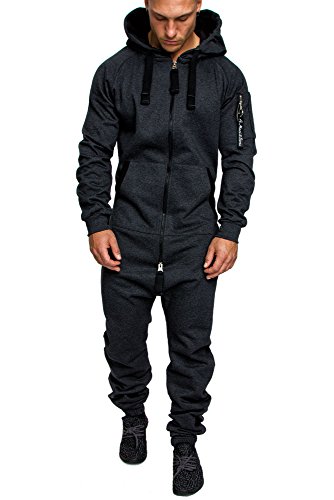 Amaci&Sons Herren Overall Jumpsuit Jogging Cargo-Style Onesie Trainingsanzug Camouflage 3006 Anthrazit M