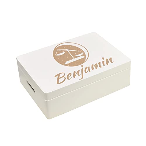 CHICCIE Aufbewahrungsbox Sternzeichen Waage mit Name 40x30x14cm Weiß Holzbox