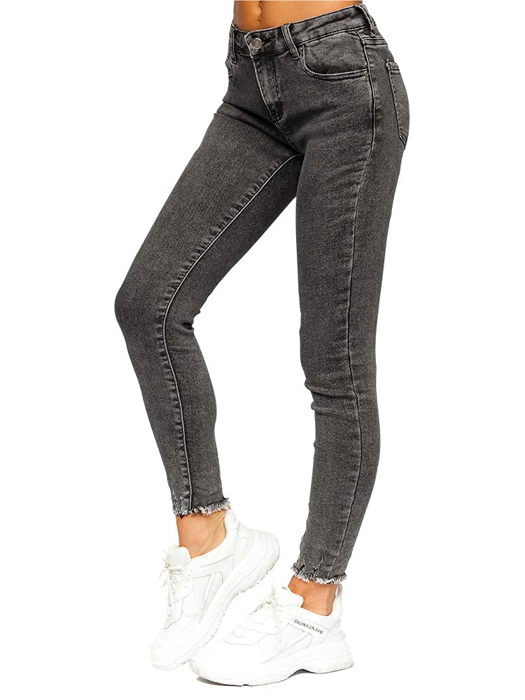 BOLF Damen Jeanshose Jeans Used Look Jeanspants Destroyed Denim Style Regular Fit Narrow Leg Freizeit Casual Style FL1870 Schwarz S [F6F]