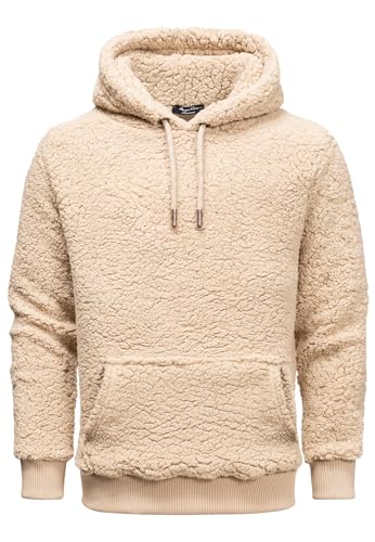 Amaci&Sons Herren Kapuzenpullover Teddyfell Teddy Sweatjacke Plüsch Hoodie Pullover Sweatshirt 4067 Beige L