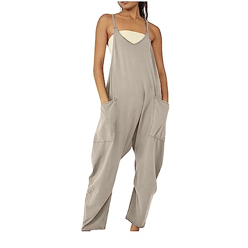 CSHE Klassisch Jumpsuit Damen Einfarbig Latzhose mit Taschen Atmungsaktiv Damen Playsuit Eleganter Kurz Latzhose Leicht Hosenanzüge Für Frauen (Mehrere Farben Verfügbar)