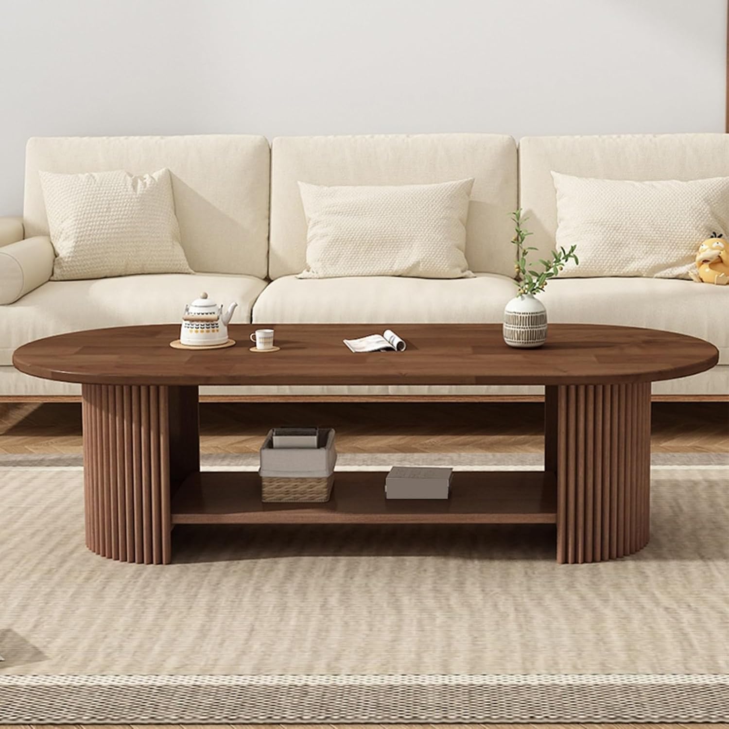 Couchtisch für Wohnzimmer, moderner Couchtisch, runde Couchtische aus Holz für Wohnzimmer, runder Couchtisch mit Stauraum, Kleiner rechteckiger Teetisch, weiß, für Zuhause, Wohnzimmer, Büro,