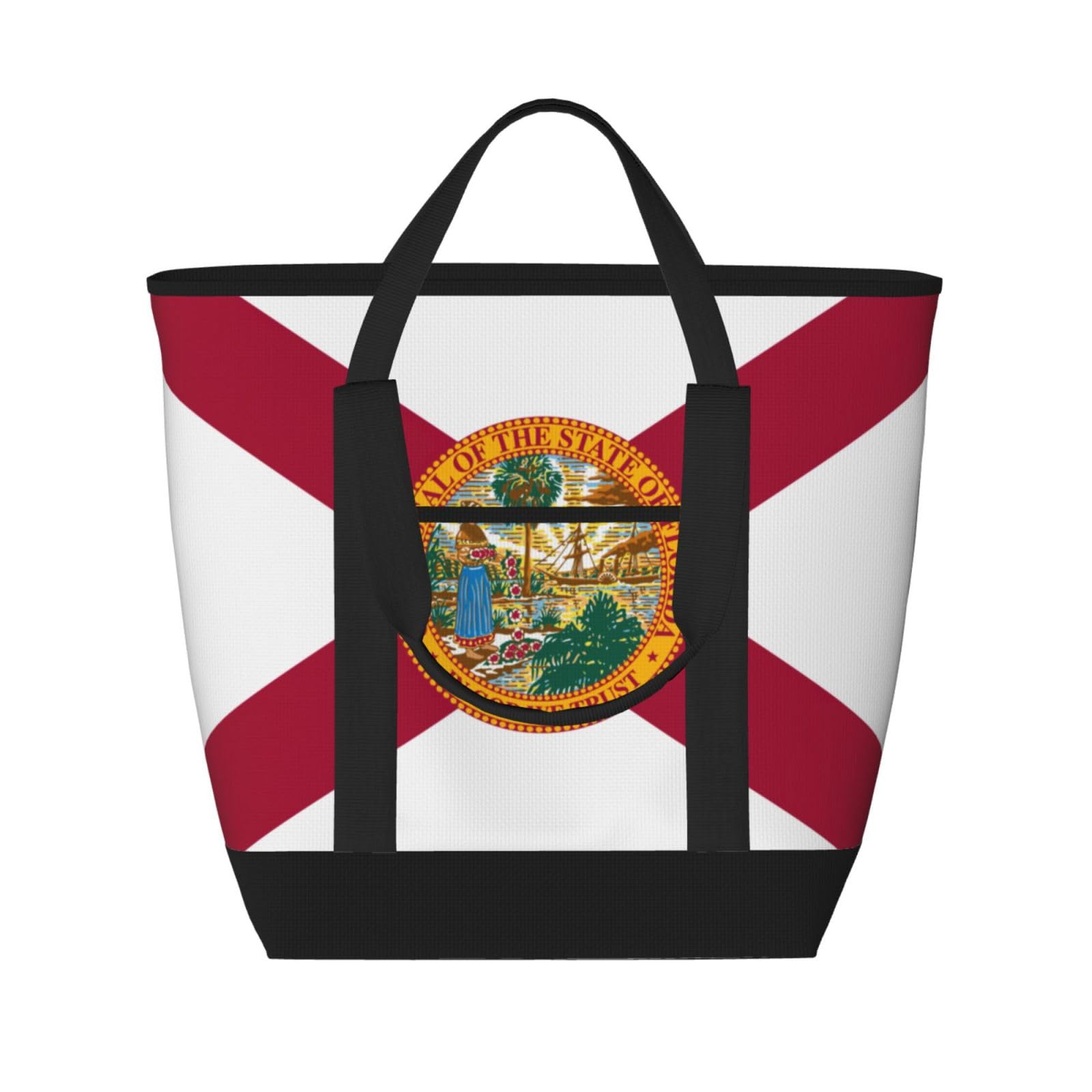 YQxwJL Einkaufstasche mit florida-Flagge, großes Fassungsvermögen, isolierte Lunchtasche, wiederverwendbare Einkaufstasche mit Reißverschluss, für Damen und Herren