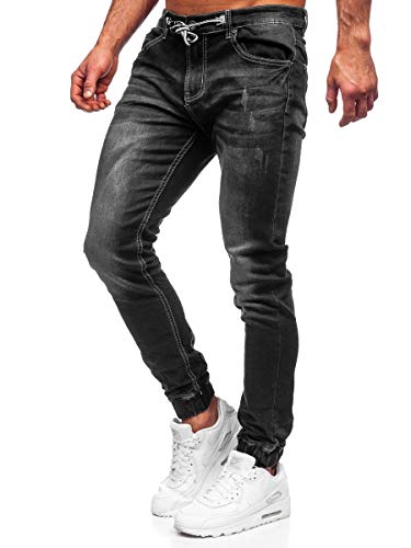 BOLF Herren Jeanshose Jeans Jogger Denim Style Used Look Jeanspants Sweatpants Destroyed Freizeit Narrow Leg Slim Fit Casual Style 30051S0 Schwarz S [6F6]