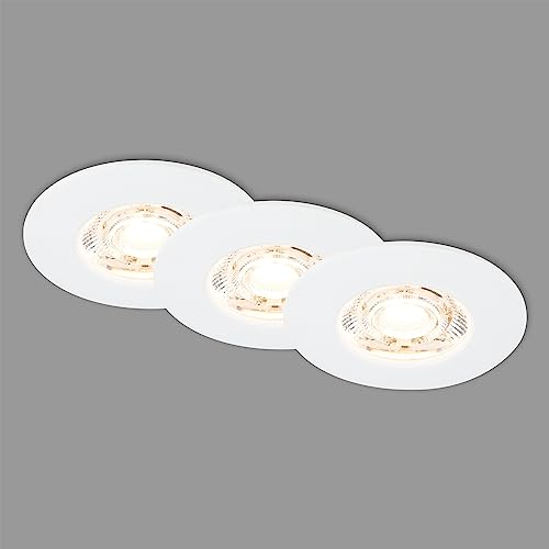 BRILONER – 3er Set LED Einbaustrahler 230V, LED Strahler Badezimmer IP44, Deckenstrahler, LED Spots, Deckenspots flach, Weiß