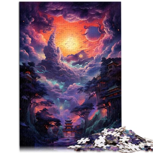 Spielgeschenk Puzzle Bunte psychedelische japanische Landschaft 1000-teiliges Puzzle Lernspiele Holzpuzzle Heimdekoration Puzzlespielzeug 1000 Teile (50 x 75 cm)