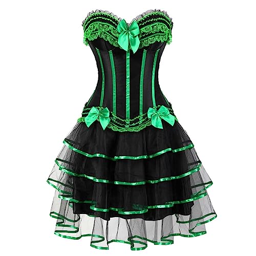 Mittelalter Rock Damen Set Steampunk Gothic Rock und Korsett Zweiteiliges Vintage Viktorianisch Renaissance Spitzen Tutu Rock Halloween Karneval Kostüm Palast Gotischer Punk 2PCs Party Outfit