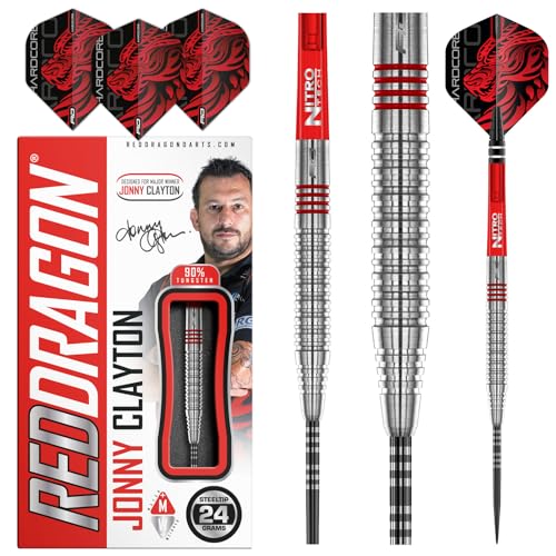 RED DRAGON Jonny Clayton Original 2.0 24 Gramm Premium Wolfram Steeltip Dart Set mit Flüge und Schäften