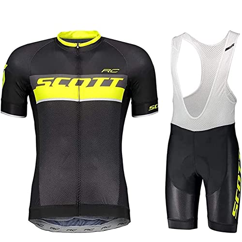 Herren Radtrikot Fahrradtrikot Kurzarm, Atmungsaktive Radtrikot Fahrradbekleidung Set Schnelltrocknend Radler Shirt + Radhose/Trägerhose mit Sitzpolster für Radsport (P10,3XL)