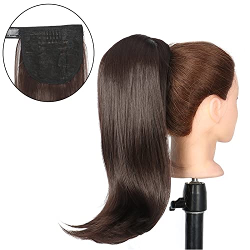 Pferdeschwanz Haarteil Synthetischer gerader Pferdeschwanz Wrap-Around-Clip in Haarverlängerungen aus Haar-Naturhaarteil-Faser schwarzblonder Pferdeschwanz Pferdeschwanz Haarverlängerung(Color:1B/27HL