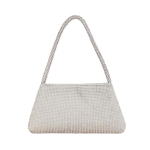 ohodhmnu Damen-Tragetasche, exquisite Abendtasche, Geldbörsen, Kristall, Unterarm-Umhängetasche, Handtasche für Frauen, Mädchen, Familienmitglieder, silber, no flower