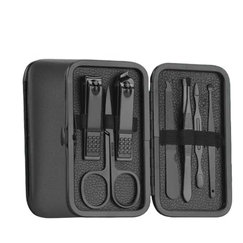 Tragbares 7-teiliges Nagelknipser-Set aus Edelstahl for unterwegs, Maniküre-Werkzeuge, Ohrreinigungswerkzeuge, Nagelpflege- und Pediküre-Werkzeug(Schwarz)