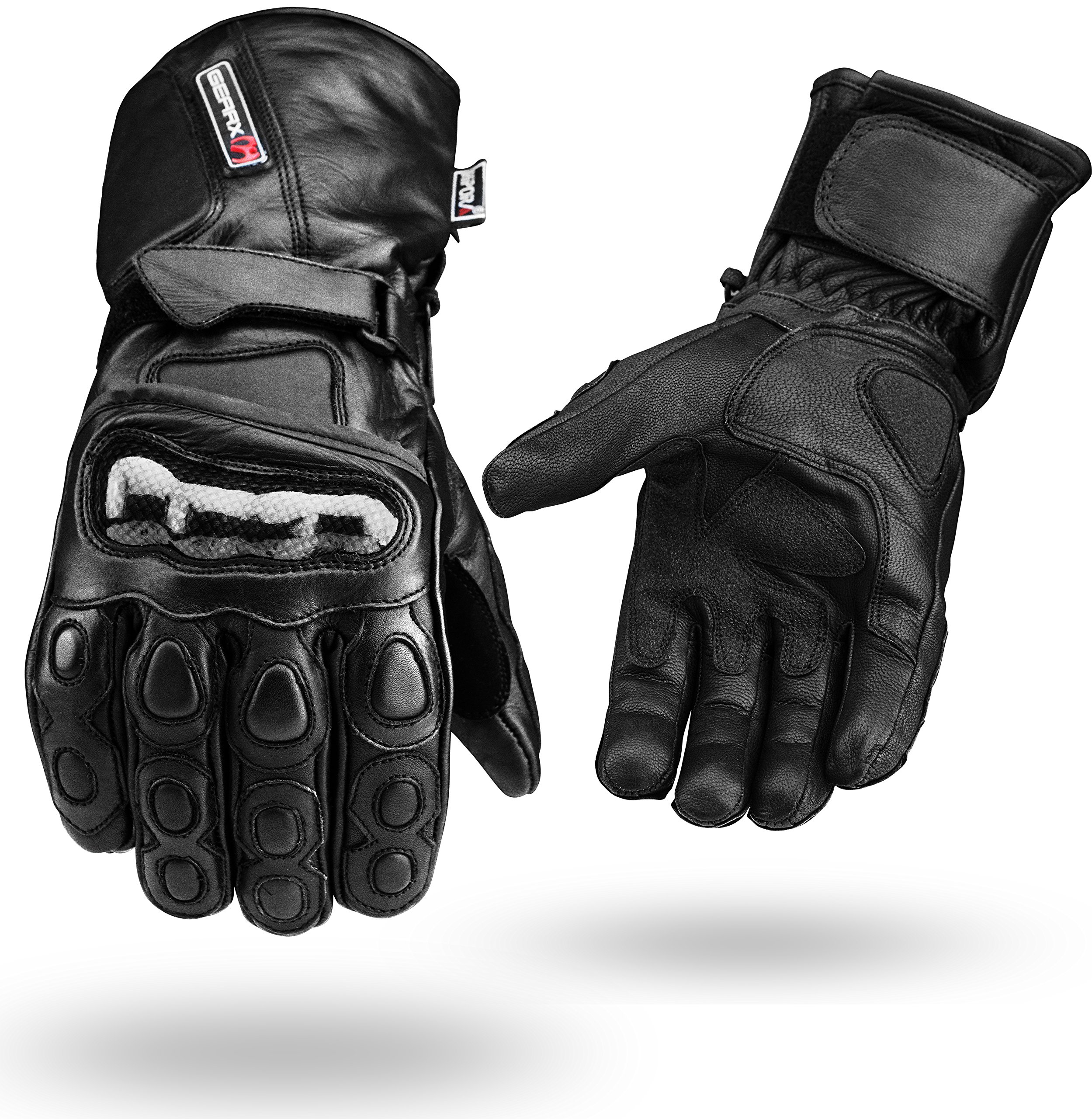 GEARX Winter wasserdichte Leder Handschuhe Motorrad Knöchel Schutz - Schwarz, XL