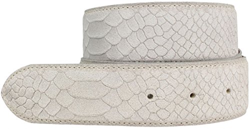 BELTINGER Gürtel mit Pythonprägung ohne Schnalle 4 cm | Leder-Gürtel für Damen Herren 40mm Schlangen-Optik | Schlangen-Muster | Hellgrau 110cm