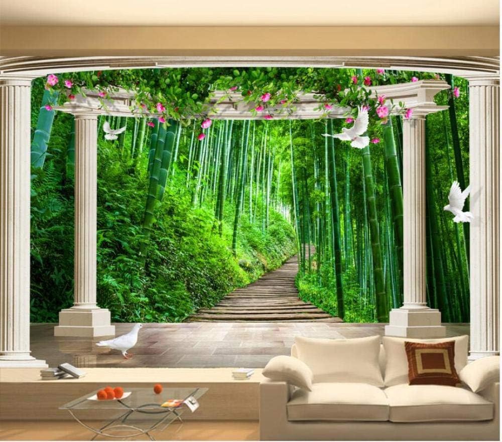 Bambuswälder Rosen Promenaden Vögel 3D Tapete Poster Restaurant Schlafzimmer Wohnzimmer Sofa TV Dekorative Wand-250cm×170cm