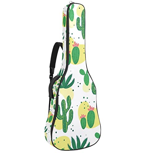 Akustikgitarre Tasche Dicke Polsterung Wasserdicht Dual Verstellbarer Schultergurt Gitarrenkoffer Gig Bag, Handgezeichnete Grüne Kaktuspflanzen