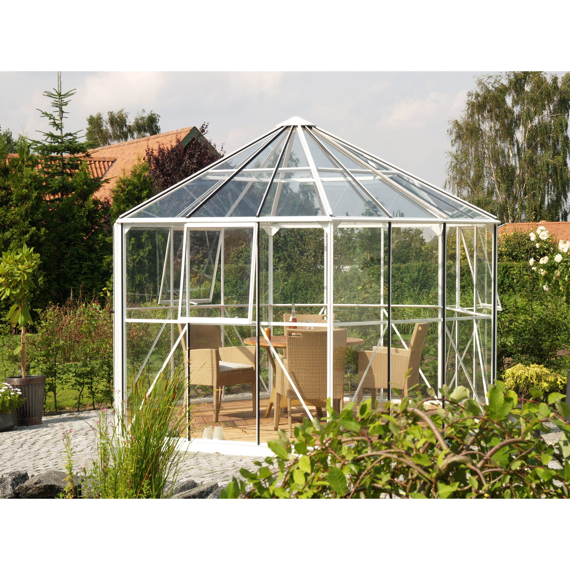 Vitavia Gewächshaus 'Hera 9000' 9 m² 382 x 336 cm 3 mm Sicherheitsglas/6 mm Hohlkammerplatten weiß 2