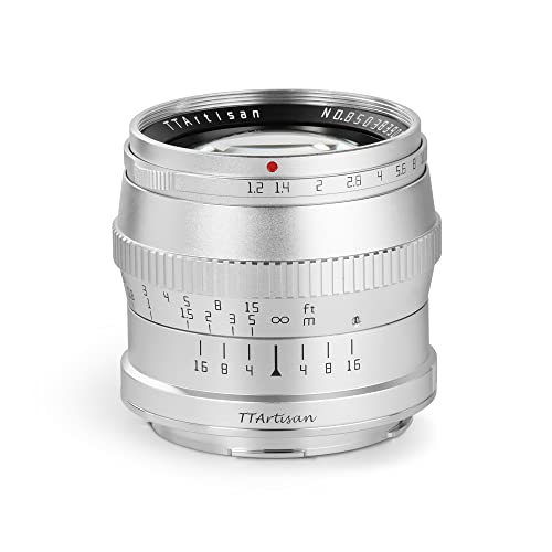 TTArtisan 50 mm f1.2 APS-C Metallgehäuse, kompatibel mit Fuji FX Mount – Silber