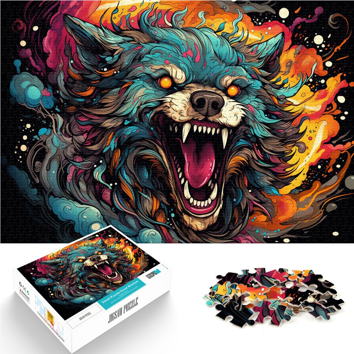 Puzzle-Geschenk, Bunter Psychedelischer Wolf, Puzzle für Erwachsene, 1000 Teile, Holzpuzzle für anspruchsvolles Puzzlespiel und Familienspiel, 1000 Teile (50 x 75 cm)