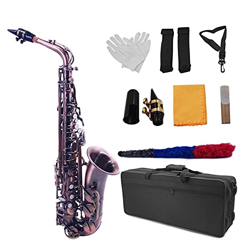 Eb Altsaxophon Saxophon Sax Vintage Green 802 Schlüssel mit Tragetasche Rohrblatt Reinigungsbürste Tuch Holzblasinstrument mit Koffer (Farbe: Vintage Rot)