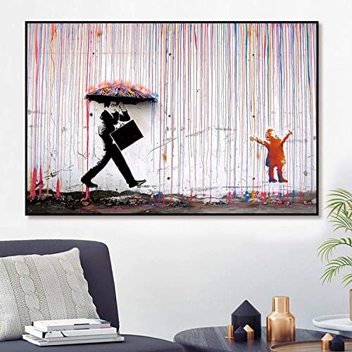 Graffiti Gemälde Bunte Regen Abstrakte Leinwand Bild Wand Bilder Poster Kunstdrucke Wandbilder Leinwand Gemälde Wohnzimmer Dekoration Rahmenlos 70×100cm