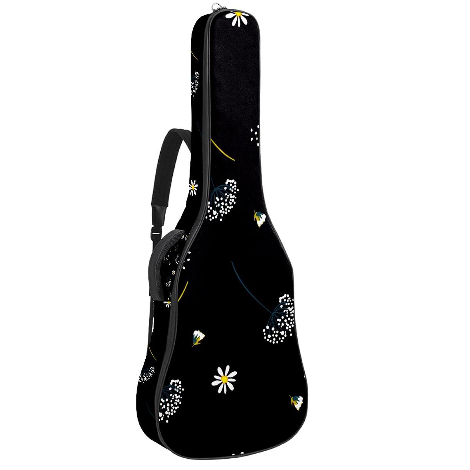 Gitarrentasche Schutz- und Transporttasche für akustische und klassische Gitarren wasserfest und gepolstert Schwarzer schöner Löwenzahn 108.9x42.9x11.9 cm