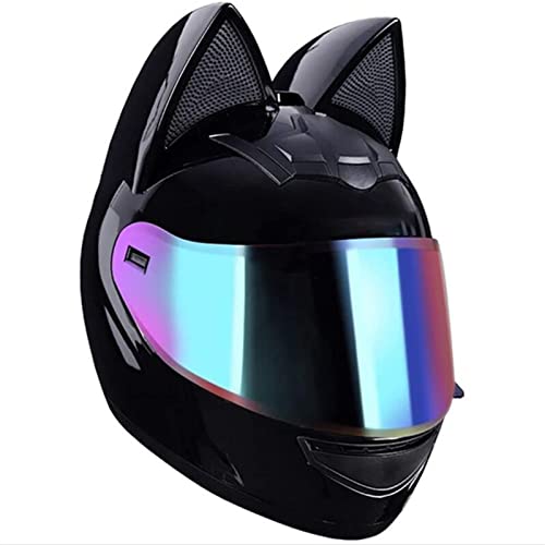 BGMKE Persönlichkeit Coole Katze Ohren Erwachsener Roller Helm Full Face Motorrad Modularer Helme ECE Zertifiziert Motorrad Helm Für Männer Und Frauen Integriertes Helm