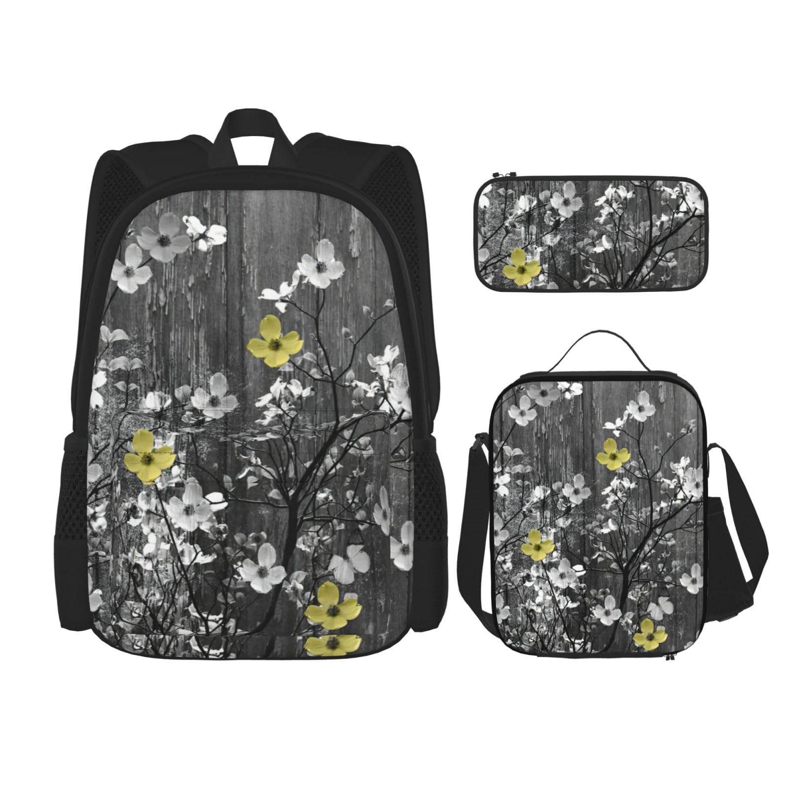 WURTON Verstellbarer Schulterriemen, Rucksack-Set, Lunchtasche, Federmäppchen, Kombinationstaschen, Blumenmuster