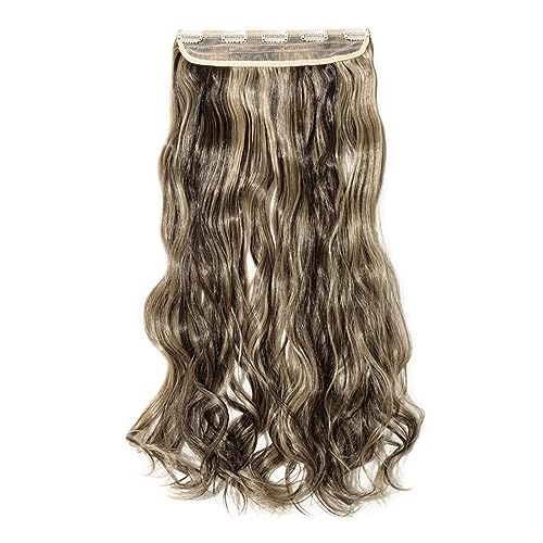 Clip-in-Haarverlängerungen Synthetische Haarverlängerungen, 24-Zoll-Haarverlängerungen, lange gewellte Damen-Clip-in-Haarverlängerungen in einem Stück, Schwarzbraun, Fake-Clip-Haarteil for Frauen Clip